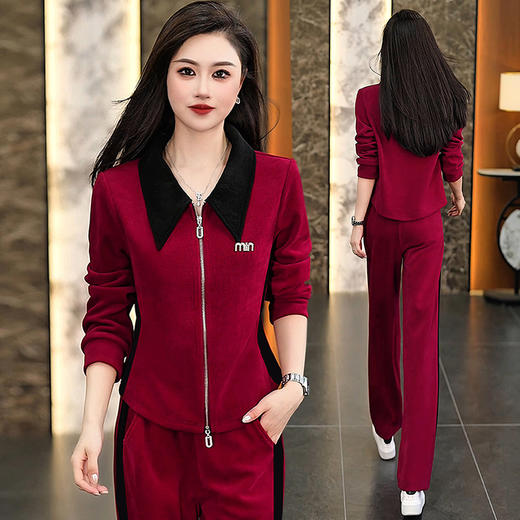 SP70-8527 2025春秋新款女款运动休闲套装POLO领长袖透气修身弹力两件套 商品图2