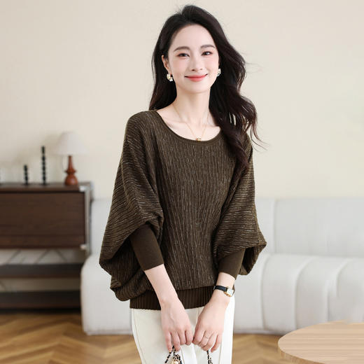 SC40-317-178蝙蝠袖套头毛衣女秋冬季外穿2025新款慵懒风宽松针织衫高级感上衣 商品图2