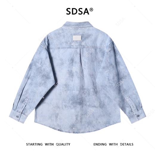 12496SDSA男士秋冬新款痞帅男装韩版扎染磨白纽扣翻领牛仔长袖衬衫时尚 商品图5