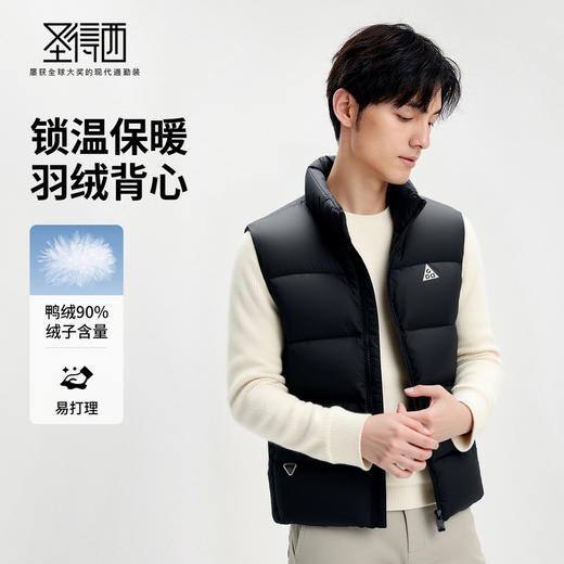 【鸭绒90%】圣得西男锁温立领羽绒背心2025秋冬款不跑绒简约外套 商品图1