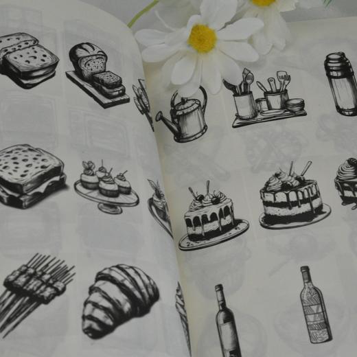 黑白装饰画灵感素材集 物品场景篇 插画素材画册画集临摹涂色控笔图册 物品场景插画素材黑白创意插图 商品图3