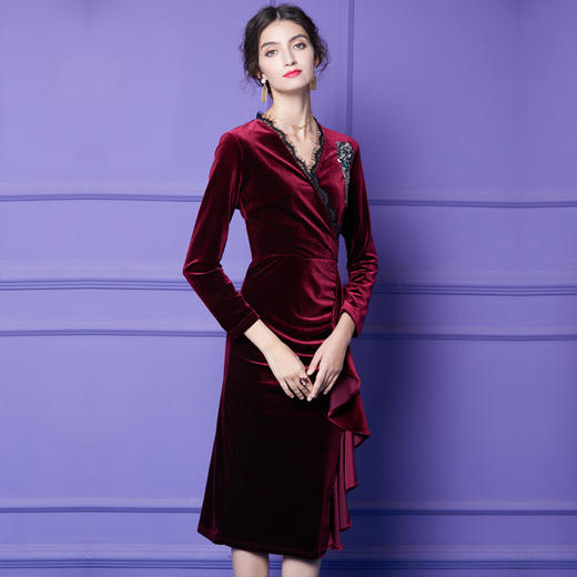 胸花丝绒裙YY20911 商品图2