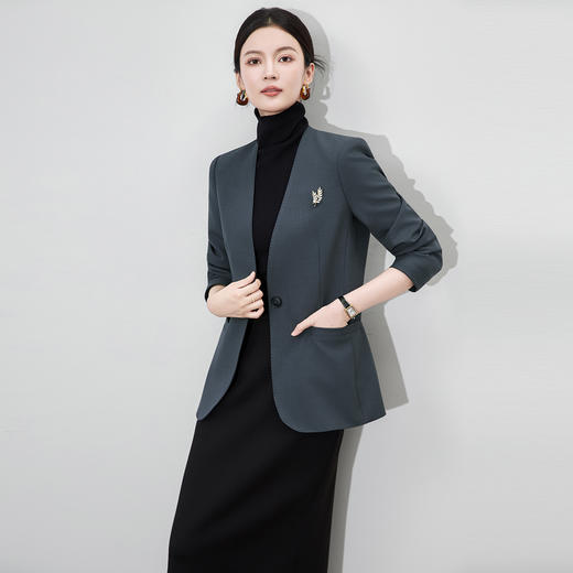 WL 2512705通勤正式西装外套无领重工珠边收腰显瘦西服 商品图0