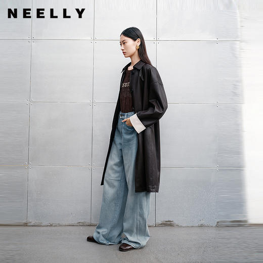NEELLY纳俪商场同款秋冬新款经典时髦长风衣女复古翻领廓形外套N25091F01145 商品图0
