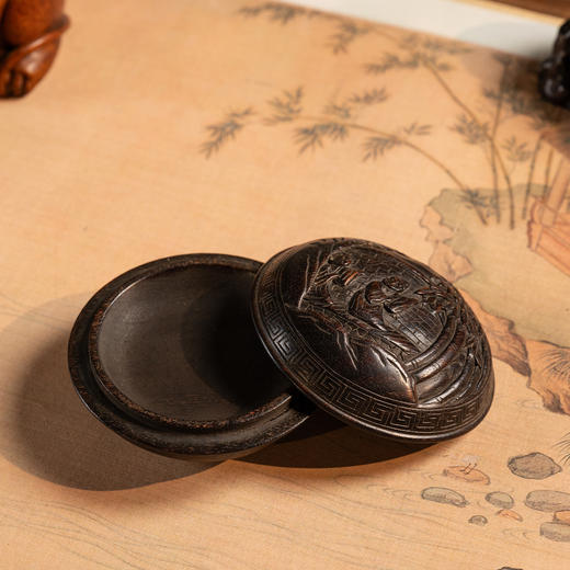 清	紫檀人物圆香盒 商品图0