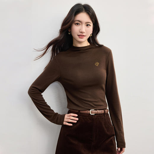 【周末秒杀】熙世界天丝羊毛混纺半高领T恤女秋冬长袖正肩打底衫内搭显瘦上衣 商品图4