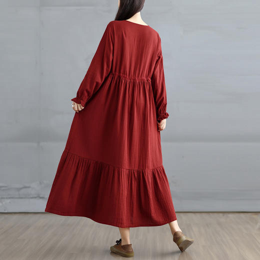 GYH 6241文艺风纯色双层纱刺绣宽松加长气质法式优雅连衣裙 商品图3