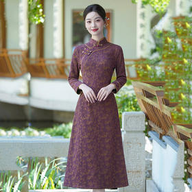SC22148 2025年秋季紫色新品改良旗袍长款年轻妈妈装日常广场舞连衣裙