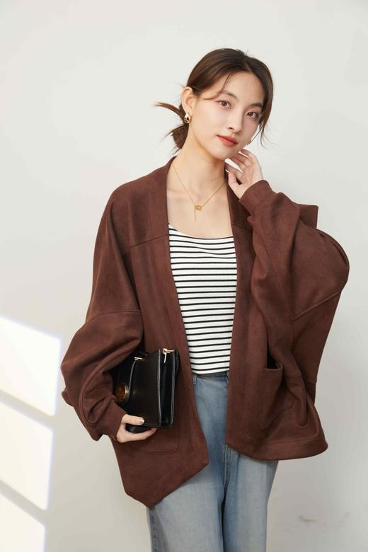 2025新款复古麂皮绒感短款外套秋冬小个子气质高级感开衫上衣 商品图2