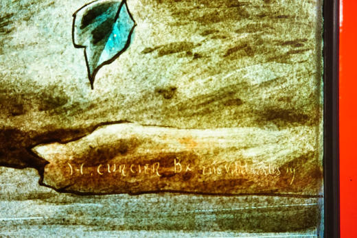 独角鹿西洋古董20世纪初法国新艺术风格时期著名画师Henri Curcier签名出品水岸风光主题彩绘玻璃花窗一对 商品图7