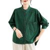 百媚生 春秋复古斜纹女棉长袖衬衫女纯色文艺休闲立领开衫2412 商品缩略图4