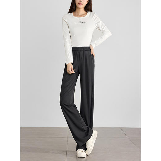 【专属特价】熙世界窄版阔腿裤女春秋新款高腰休闲宽松弹力针织直筒裤糯米裤子 商品图2