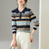 SC35-25161-168 2025秋冬新款翻领撞色条纹针织衫女薄衬衫领宽松线衣外穿女打底衫 商品缩略图1