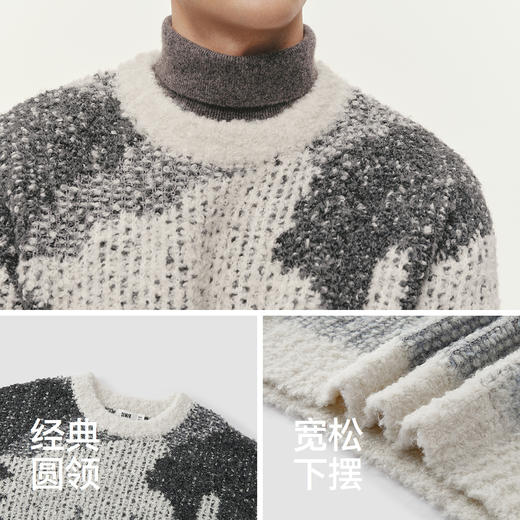 森马毛衫男冬艺术感撞色抽象迷彩提花针织衫2025新款潮流情侣毛衣 商品图3