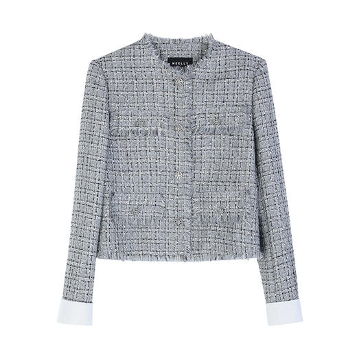 NEELLY纳俪商场同款秋季新款圆领编织小香风短外套女气质显瘦上衣N25094C04629 商品图3