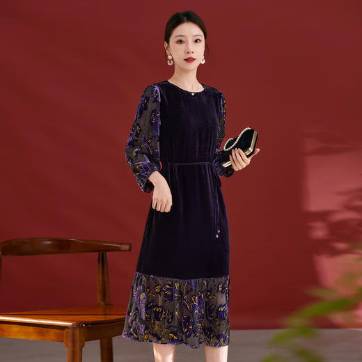 QS秋冬新款优雅法式复古宽松中长款连衣裙女气质国风款2327 商品图1