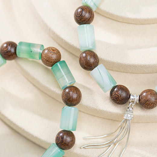 绽放/KS160朵龙井金檀木玛瑙串珠手链流苏配饰925银 商品图3