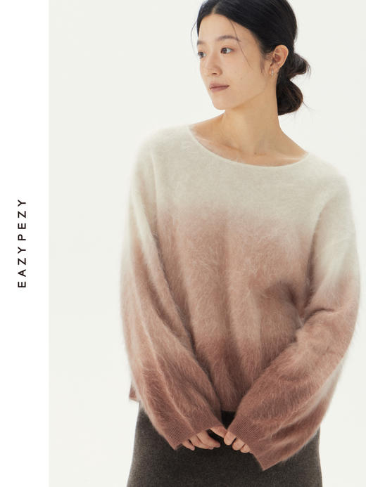 绒雾渐变拉毛灯笼袖羊绒衫 商品图2