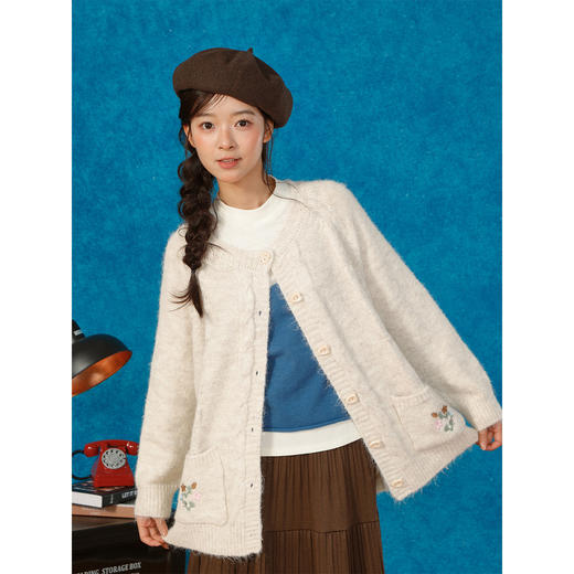 复古刺绣花朵口袋开衫毛衣-纪念日百货门店同款166543232 商品图1