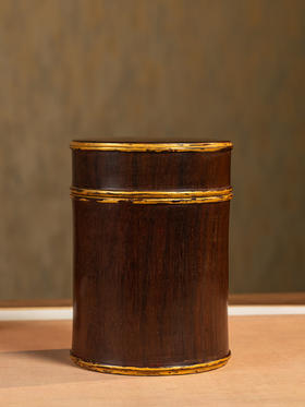 清	红木整挖金漆圆香筒