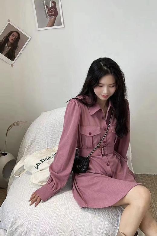 LNNNS 粉色灯芯绒衬衣连衣裙 17305 商品图1