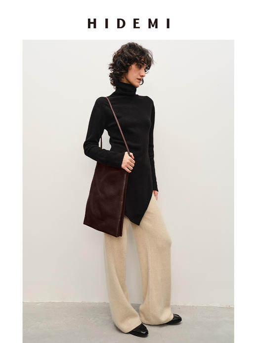 HIDEMI 美利奴羊毛不对称设计感中长款毛衣 商品图2