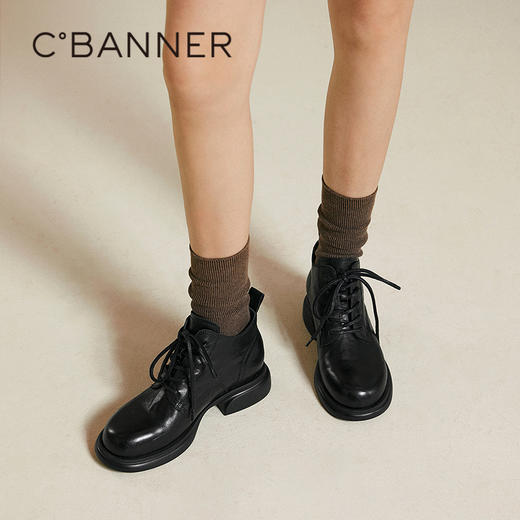 千百度粗跟手抓皮马丁靴女美拉德保暖真皮洋气短靴子A25568315 商品图2