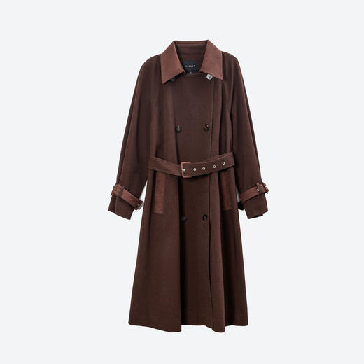 NEELLY纳俪秋季新款商场同款美拉德宽松双排扣风衣女复古长外套N25094F04618 商品图3