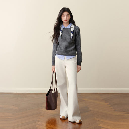 【严选】诗凡黎刺绣绞花羊毛针织衫2025秋新款慵懒温柔软糯小麻花套头毛衣7G9132961 商品图1