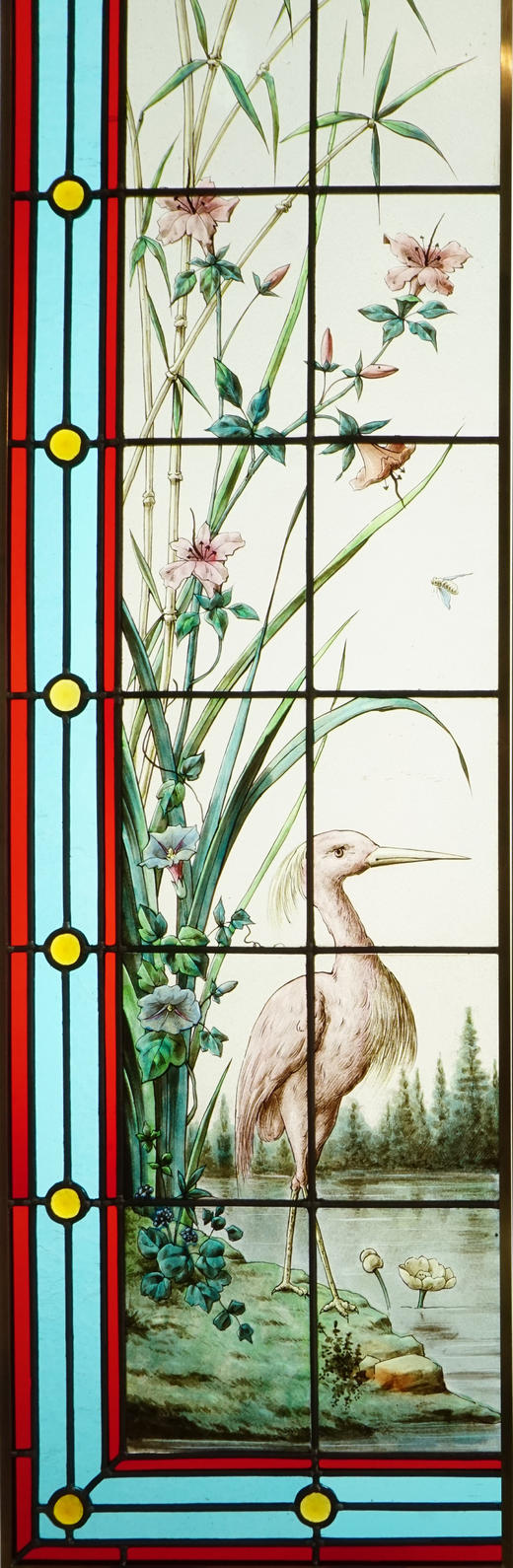 独角鹿西洋古董20世纪初法国新艺术风格时期著名画师Henri Curcier签名出品水岸风光主题彩绘玻璃花窗一对 商品图2