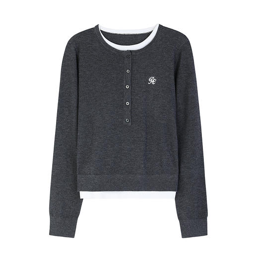 NEELLY纳俪商场同款秋季新款复古百搭假两件针织衫女气质通勤毛衣N25094A04623 商品图3