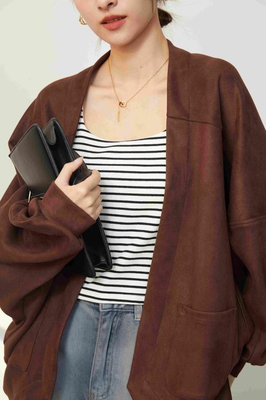 2025新款复古麂皮绒感短款外套秋冬小个子气质高级感开衫上衣 商品图3