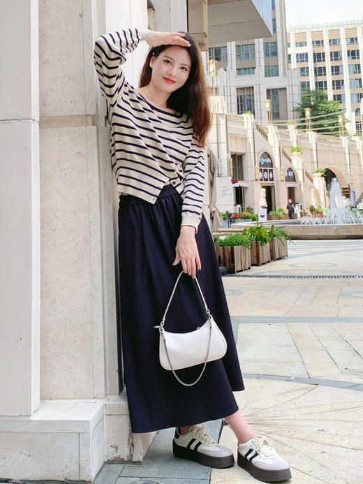 【百图lulu定制】【赫本条纹衫】一字领 条纹 针织衫 商品图3