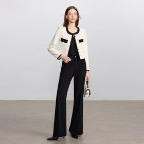 IWY/高端干练通勤西装套装女新款秋气质米白色长袖圆领小香风外套C2358+P2357