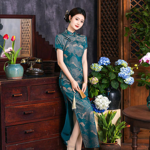 真丝缎长款优雅旗袍05803 商品图3