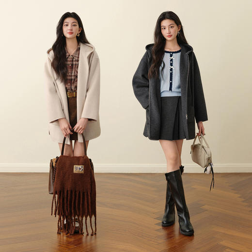 【严选】孟子义代言诗凡黎含羊绒连帽双面呢外套2025秋冬松弛落肩廓形大衣7GA170781 商品图1