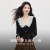 【09/26新品】熙世界法式千金风黑色金丝绒衬衫女秋冬季优雅网纱荷叶边V领上衣 商品缩略图1