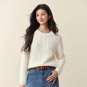 【严选】诗凡黎圆领基础绞花套头针织衫2025秋冬新款简约休闲舒适内搭毛衣7G9433291