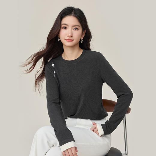 【09/26新品】熙世界「假两件云朵T」休闲复古圆领长袖T恤女秋冬内搭打底衫上衣 商品图3