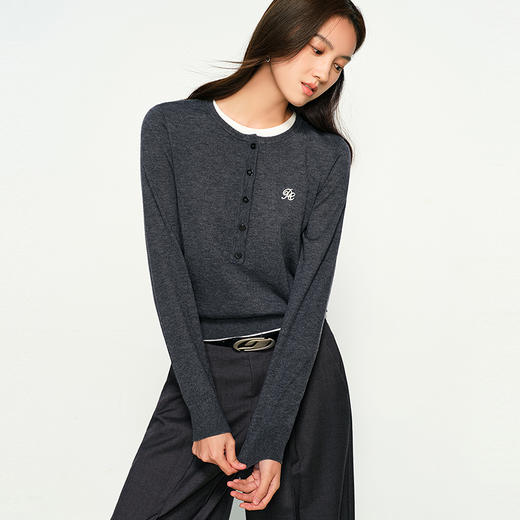 NEELLY纳俪商场同款秋季新款复古百搭假两件针织衫女气质通勤毛衣N25094A04623 商品图2