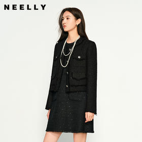 NEELLY纳俪商场同款秋季新款时尚小香风毛边花呢正肩短外套女N25094C04626