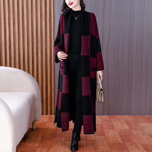 雀说秋冬宽松毛呢开衫过膝长款加厚针织外套AL8212 商品图2