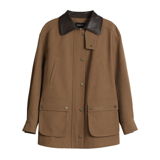 NEELLY纳俪商场同款秋新款复古质感工装廓形外套女气质皮革感上衣N25091C01142 商品图3