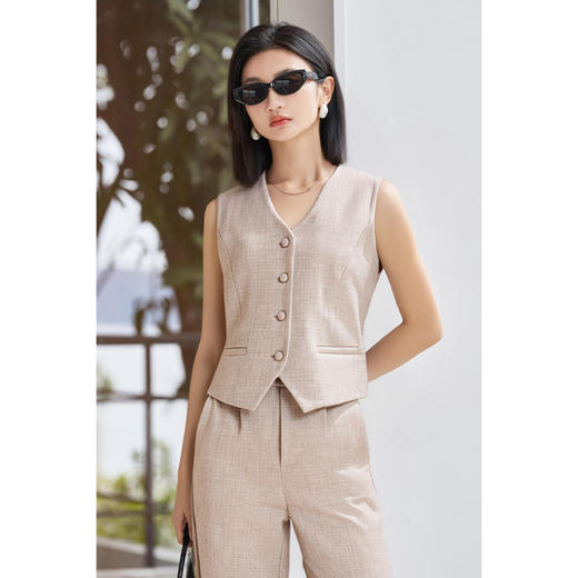 米思阳2026春季新款高级感西装马甲春季显瘦单排扣V领气质马甲外套4404 商品图1