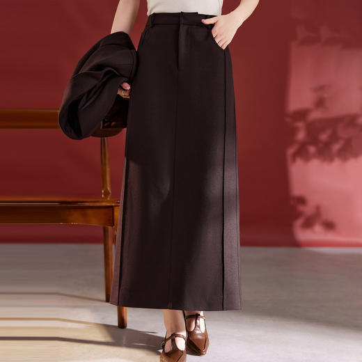 QS羊毛梭织半身裙女中长款A字裙显瘦气质秋冬新款高腰一步裙1327 商品图0