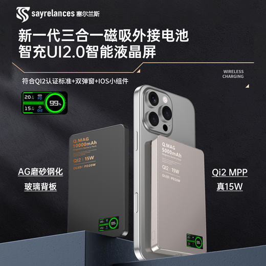 【超模君严选 华为鸿蒙合作品牌 外接电池 免费试用7天】适合于苹果安卓系统，超薄卡片式，3C认证，智充U12.0，智能液晶屏【原钛色1万毫安 预售16号发货】 商品图3