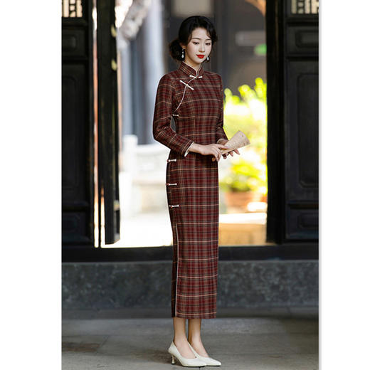 SKY 361824格子旗袍复古民国风日常改良旗袍 商品图3