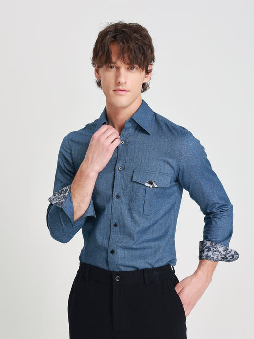 callisto单宁长绒棉花卉内里休闲衬衫 商品图2