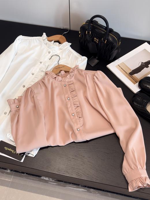 会员福利【顺滑/垂坠】拉夏贝尔/La Chapelle法式温柔甜美设计感小众木耳边门襟长袖衬衫女气质衬衣秋 商品图9