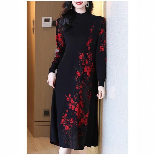 雀说法式气质撞色连衣裙秋季时尚设计感修身开叉裙子AL8018 商品图3